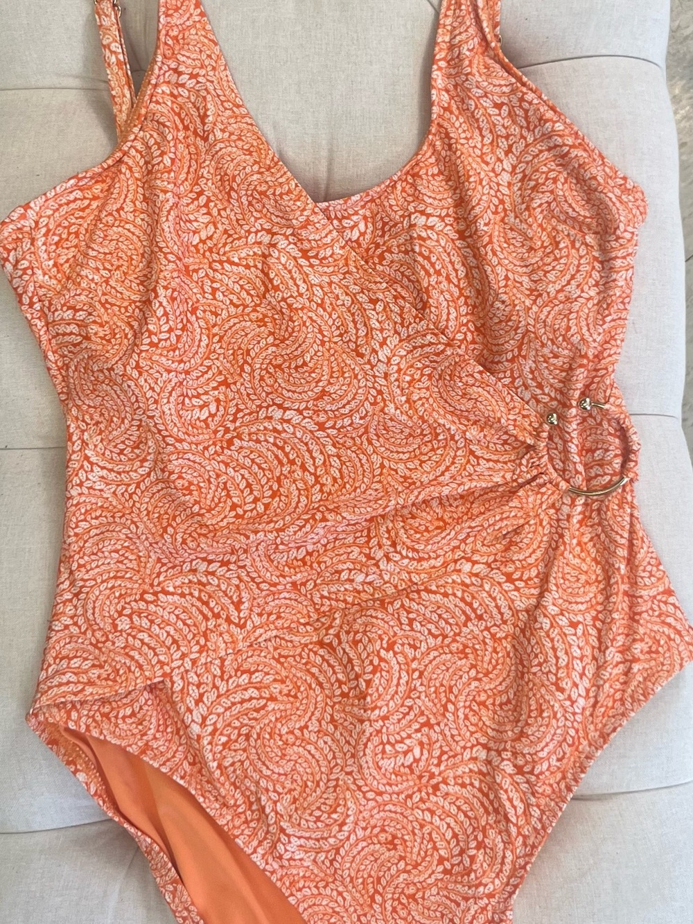 MICHAEL Michael Kors Tangerine Swirl One-Piece with Side Ring Detail Excellent